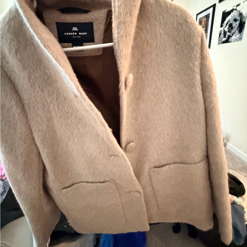 Andrew Marc Beige Button-Front Wool-Blend Blazer